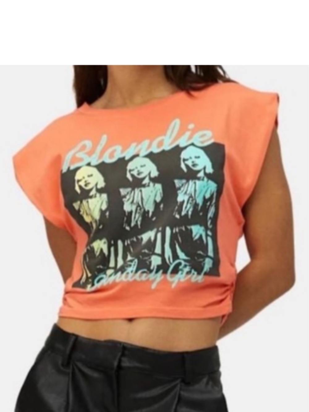 Daydreamer Blondie Sunday Girl Tee Orange Ruched Band T-Shirt Top XS